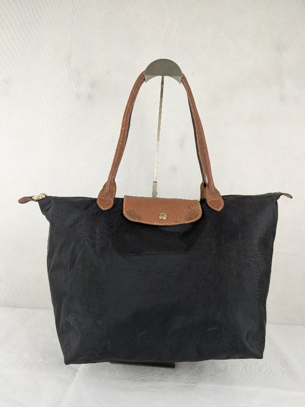 Longchamp Le Pliage Nylon Leather Tote Shoulder Bag Black Made in China